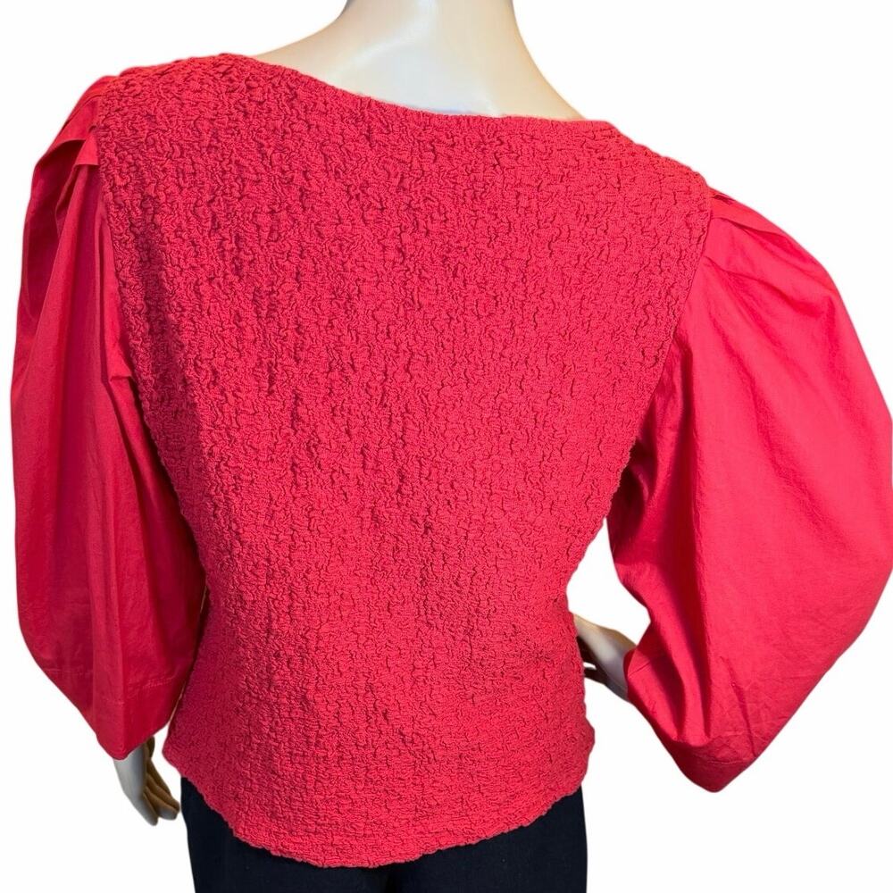 Anthropologie Red Smocked Cardigan Top Button Blouse Tagged XL Fits Like M / L - Picture 10 of 16